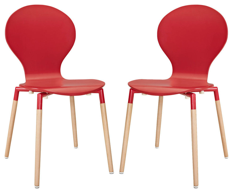 Modern Contemporary Kitchen Wood Dining Chair Set of 2 Red