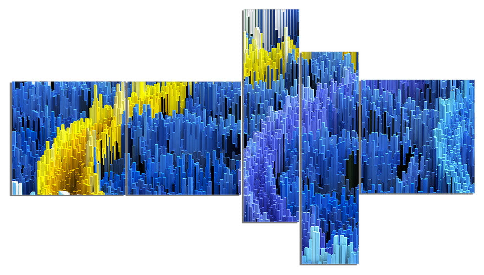 Macro Render Structure Blue Yellow, Canvas Art Print, 60"x32", 5 panels