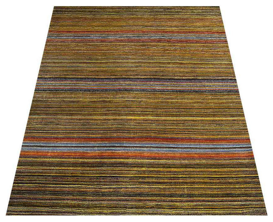 HAND KNOTTED LOOM WOOL ECO-FRIENDLY AREA RUGS - Rectangle, Multicolor, Striped