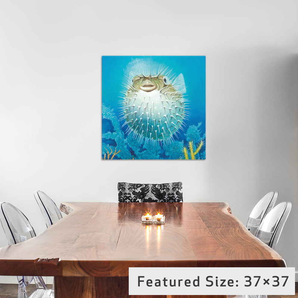 "Puffer Fish" by Durwood Coffey, Canvas Print, 18"x18"