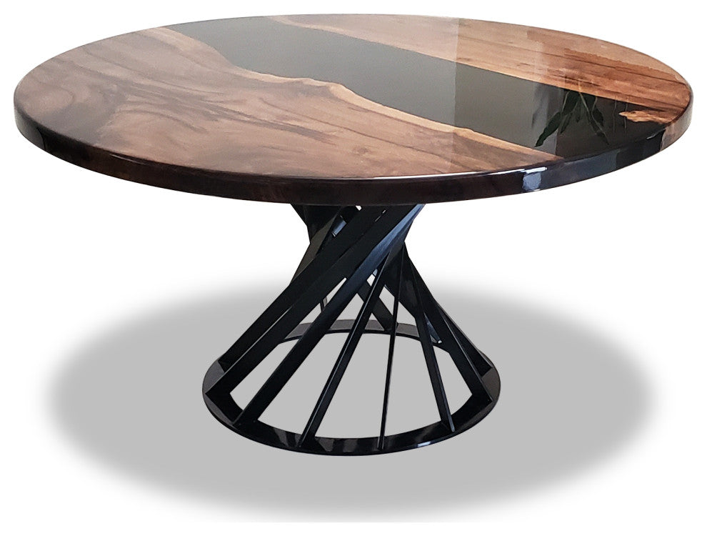 Panaro Round Black River Dining Table, 6 Seater