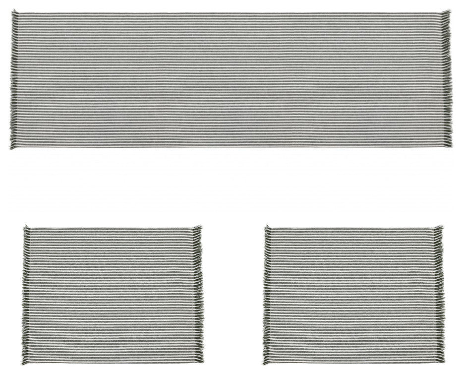 Set of Leaf Green Striped Table Runner and Eight Napkins