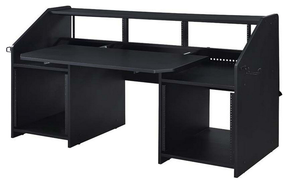 Benzara BM276204 Wood Music Studio Desk, Keyboard Tray, Monitor Top, Black