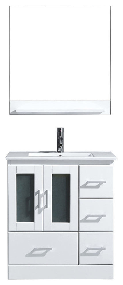Virtu Zola Single Bathroom Vanity, White, Polished Chrome Faucet, Mirror, 31.89"