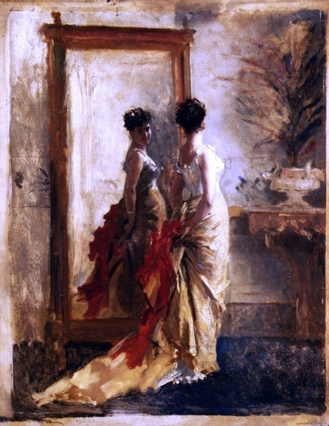 Mose Bianchi Woman in Front of a Mirror, 21"x28" Gallery Wrapped Canvas Print