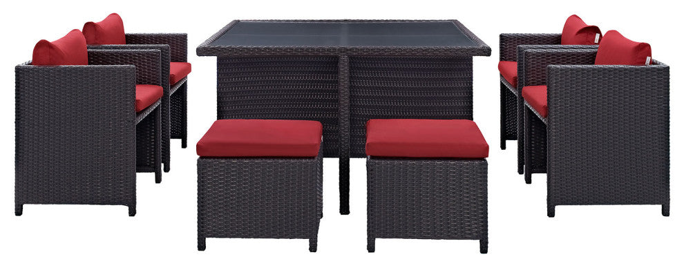 Espresso Red Inverse 9-Piece Outdoor Patio Dining Set