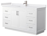60"SGL Bathroom Vanity White, White Cult. Marble Countertop, Sink, Nickel Trim