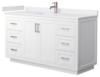 60"SGL Bathroom Vanity White, White Cult. Marble Countertop, Sink, Nickel Trim