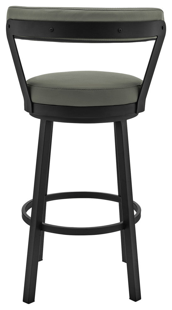 Bryant 30" Bar Height Swivel Bar Stool, Black Finish and Gray Faux Leather