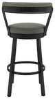 Bryant 30" Bar Height Swivel Bar Stool, Black Finish and Gray Faux Leather
