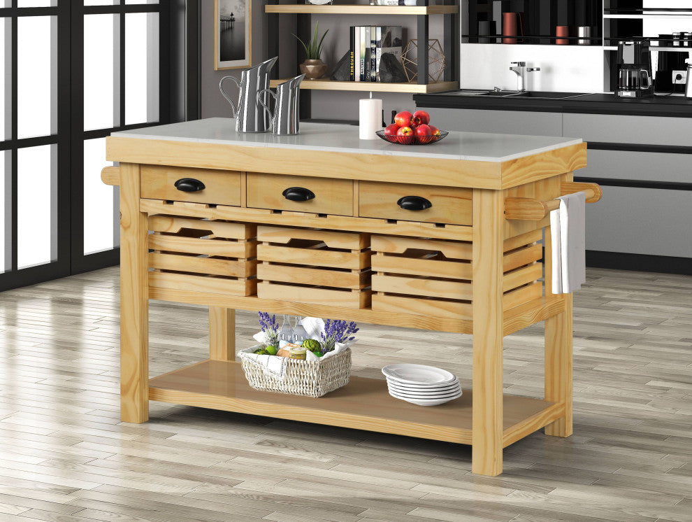 Grovaam Kitchen Island, Marble and Natural Finish
