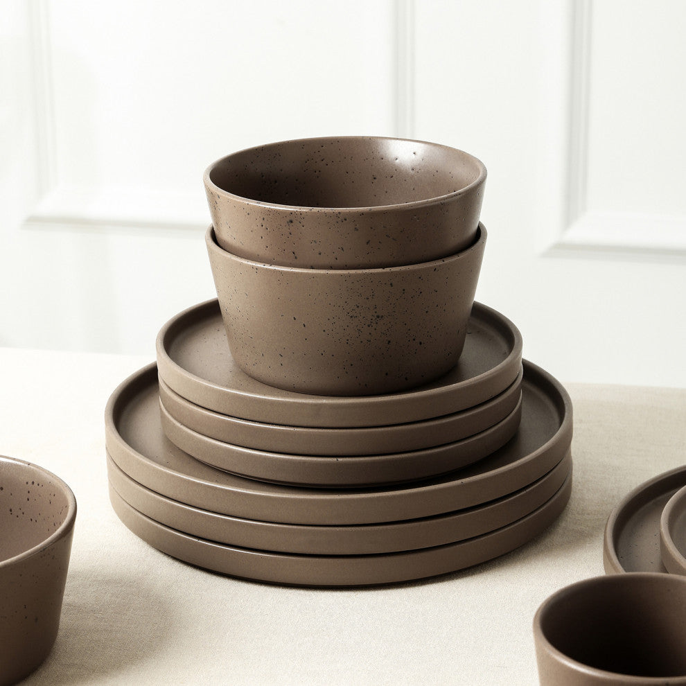 Stone Lain Celina Stoneware 16 Piece Dinnerware Set, Brown Matte