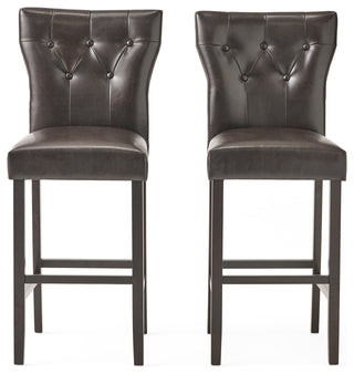 GDF Studio Pierre Brown Leather Barstools, Set of 2, Brown Leather, Bar Height