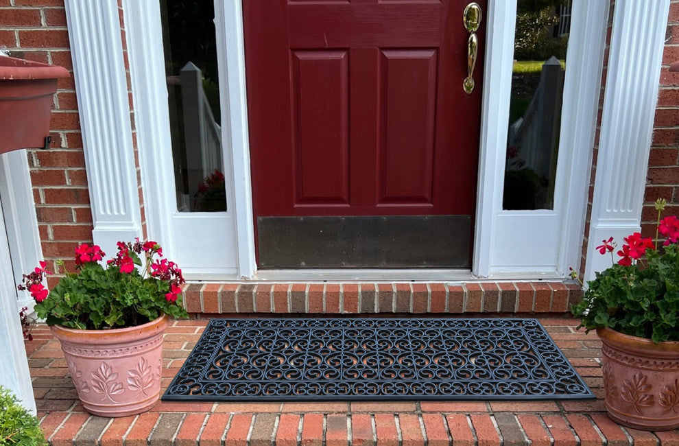 Large Natural Rubber Doormat, Indoor/Outdoor, Black Artistic