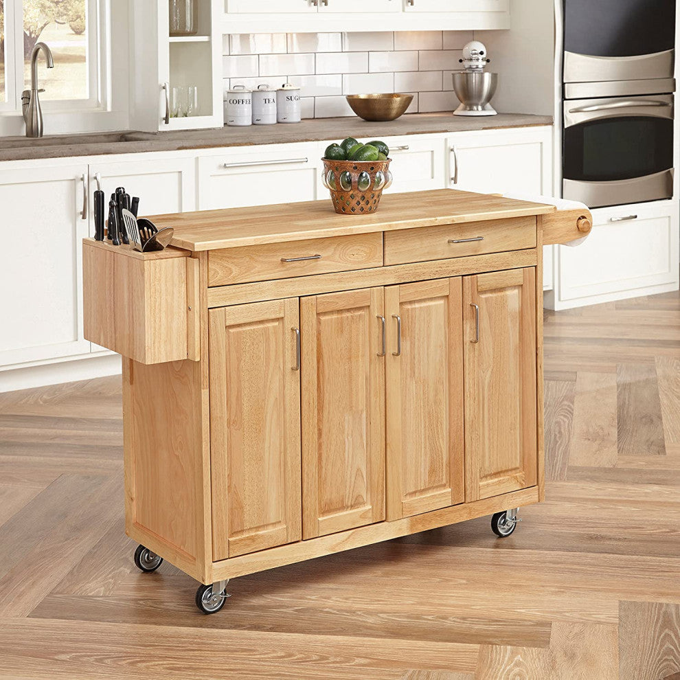 Natural Wood Kitchen Cart, Storage Cabinets, Drawers & Towel Rack