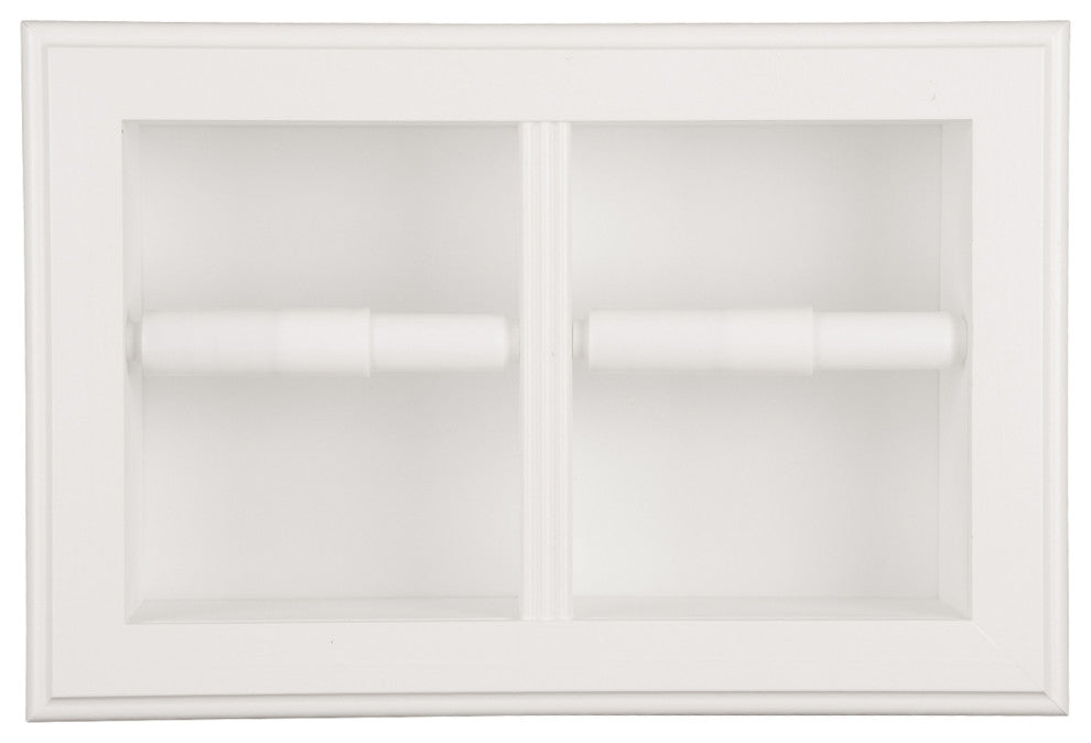 Bayshore Recessed Solid Wood Double Toilet Paper Holder 13.25x8.5, White Enamel