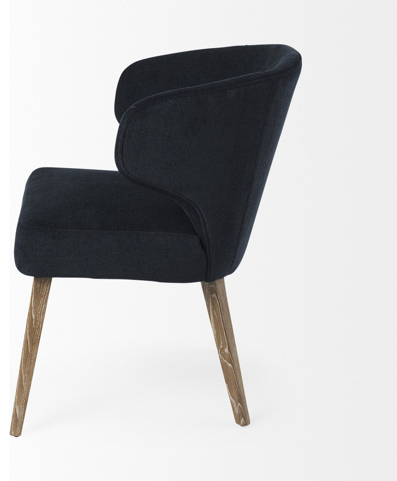 Dark Navy and Brown Mid Century Wingback Dining Chair