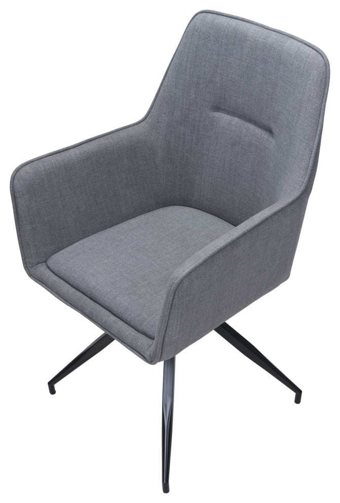 Dining Chair, Set of 2, Steel Metal, Fabric, Gray, Black, Cafe Bistro
