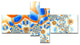 Yellow Blue Exotic Pattern, Abstract Wall Art Canvas, 60"x32", 4 panels