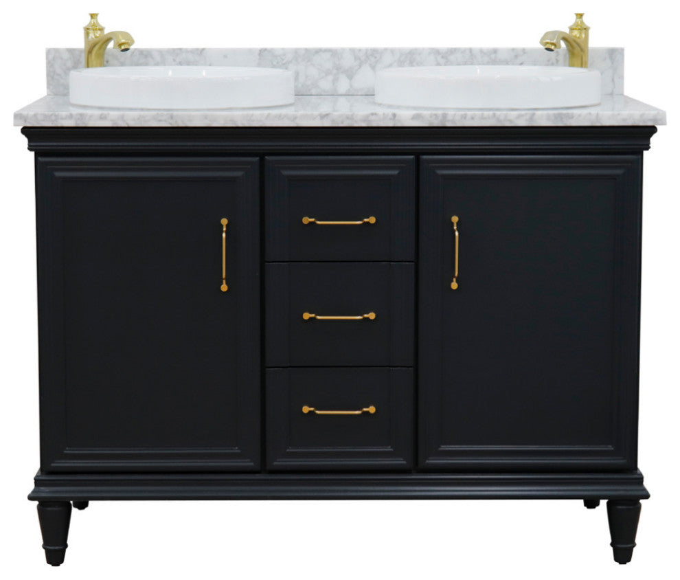 49" Double Vanity, Dark Gray Finish With White Carrara And Round Sink