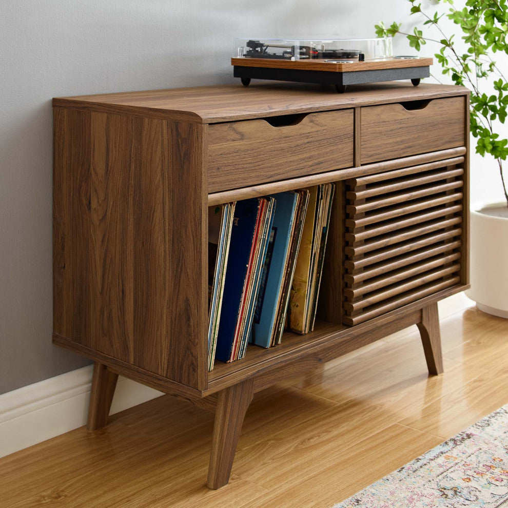 Sofa Side Table Display Stand, Wood, Brown Walnut, Modern, Lounge Hospitality