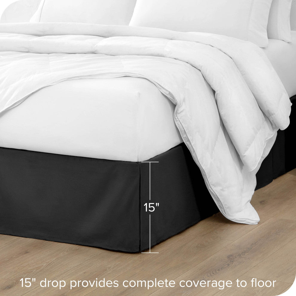 Bare Home Microfiber Bed Skirt , 15" Drop Length, Black, Full
