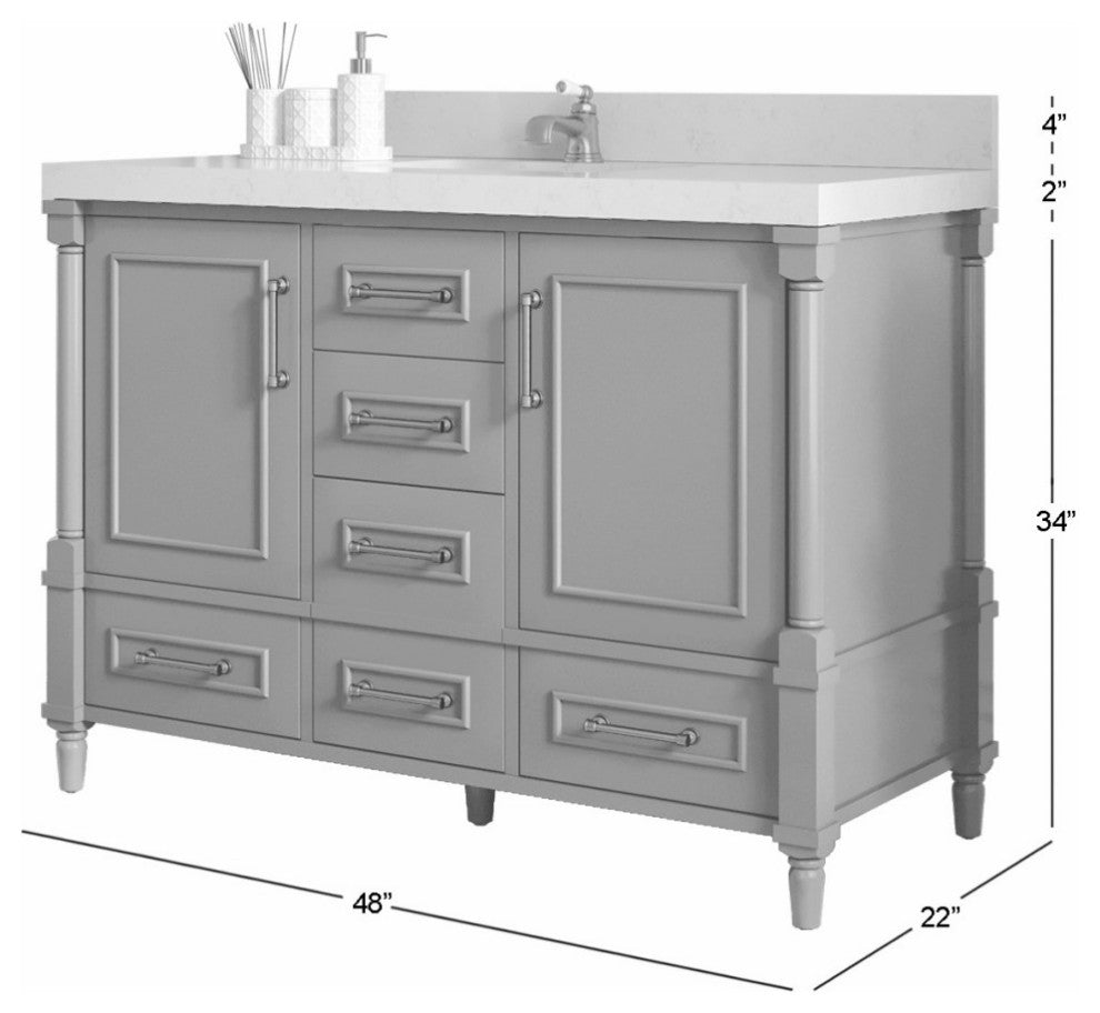 Aberdeen 48 Single Sink Bath Vanity in Evergreen 2" Calacatta Laza