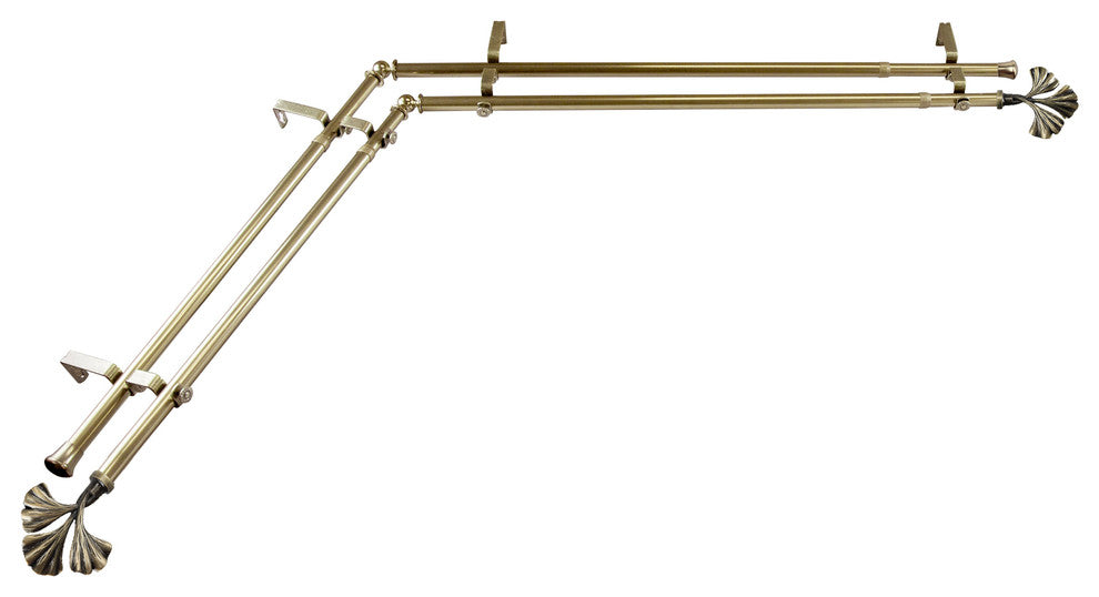 Florence 13/16" Double Corner Window Curtain Rod, Antique Brass, 28-48"