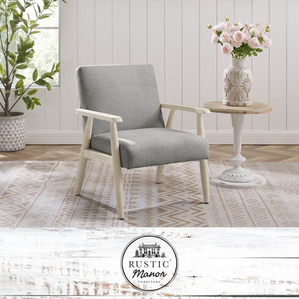 Rustic Manor Gian Armchair Upholstered, Gray and Cream Linen