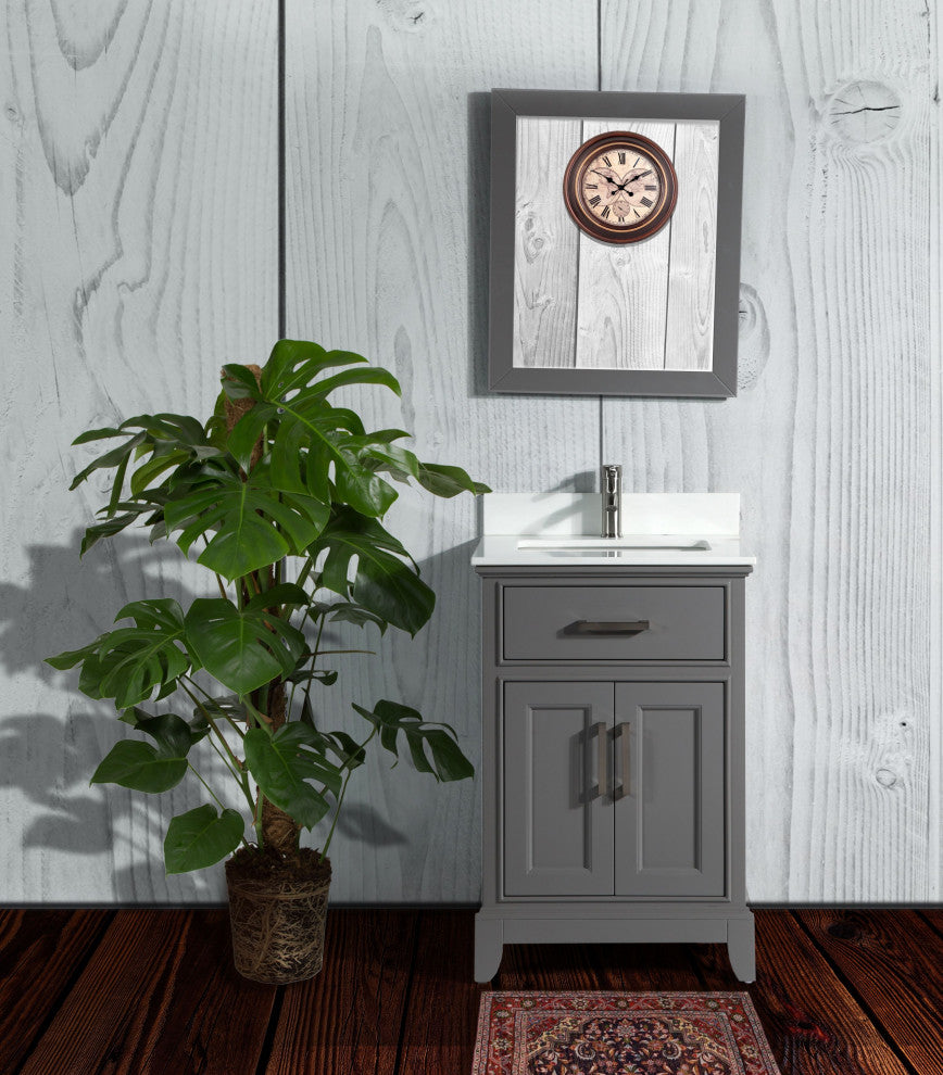 Bathroom Vanity Set With Engineered Marble Top, 24", Gray, Standard Mirror