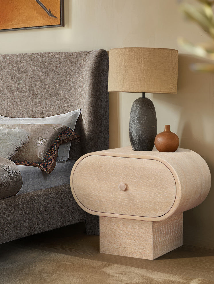 Harlow Solid Wood And Oak Veneer Night Stand, Natural