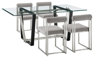 Kai Anastasia Glass Dining Table 5-Piece Set, Light Gray Fabric Chairs