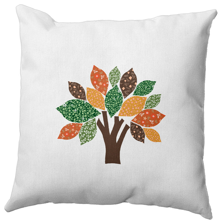 Printed Quilt Tree Accent Pillow, Forest Green, 26"x26"