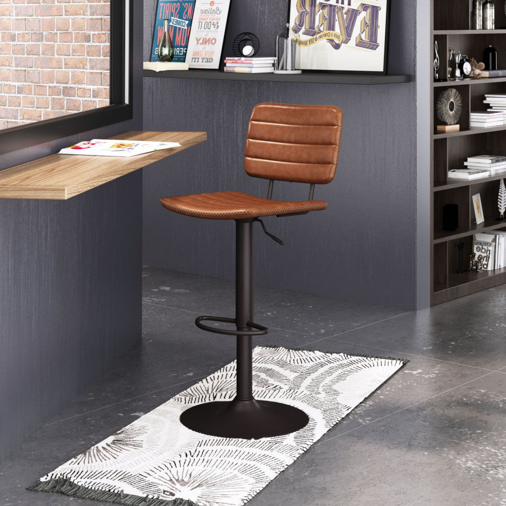 Bar Stool Chair Barstool, Faux Vinyl Leather, Steel, Vintage Brown, Bronze