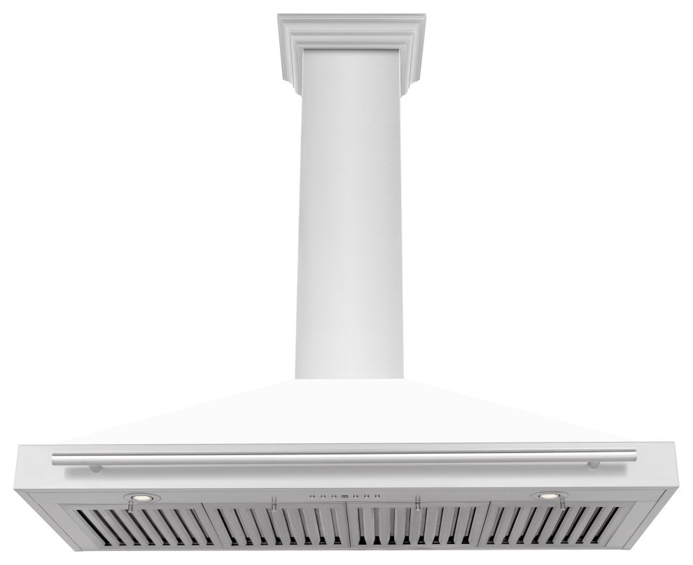 48" Stainless Steel Range Hood, White Matte Shell and Stainless Steel