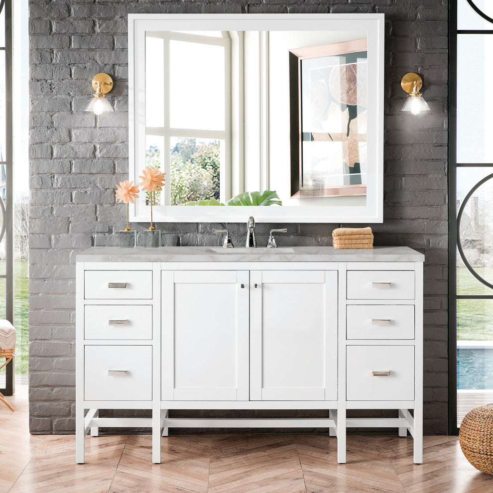 Addison 72" Double Vanity Cabinet, Glossy White, Victorian Silver, Three-Hole