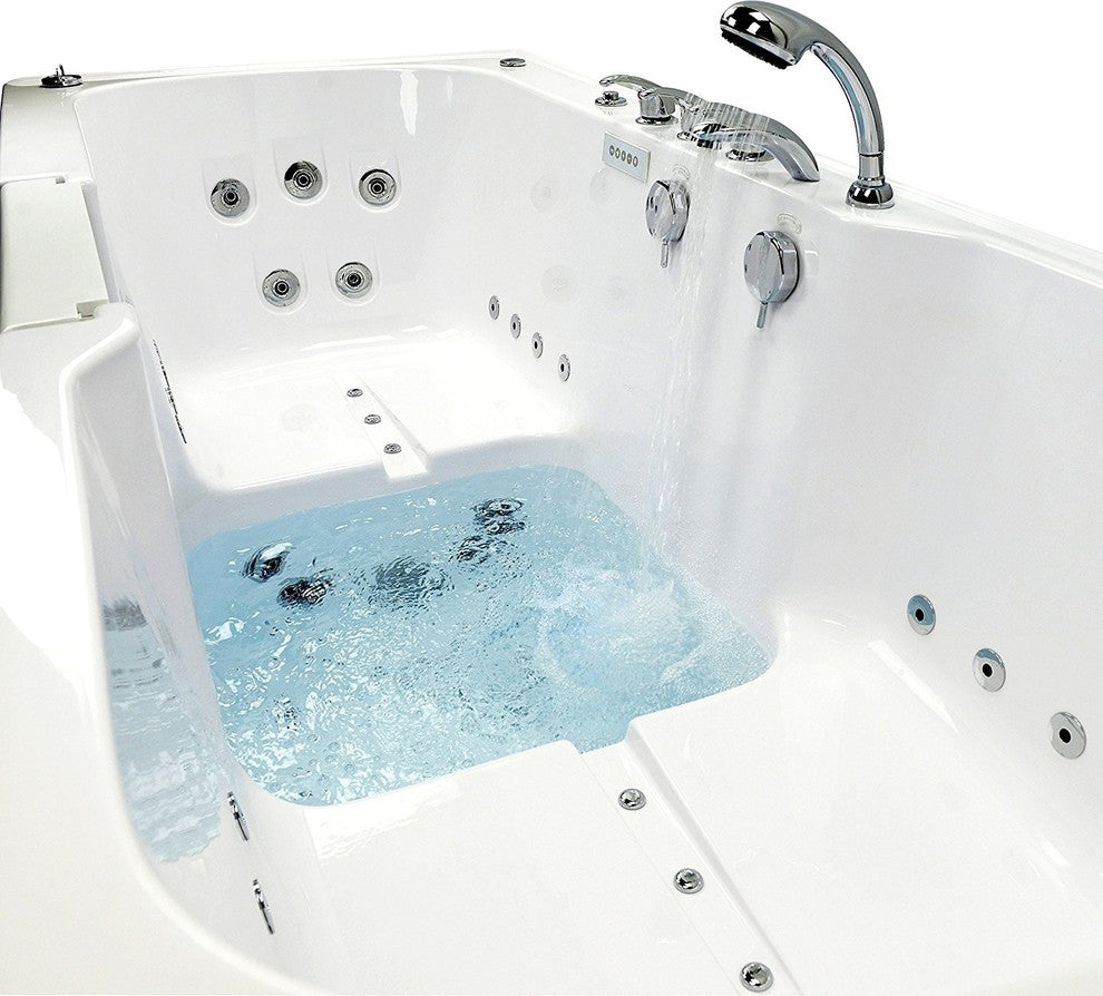 2-Seat Dual+Foot Massage Walk-In Bathtub,Outward Swing,2"Dual Drain