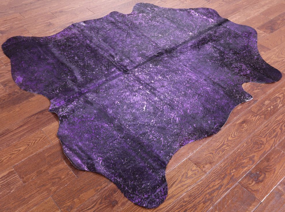 6' 0" X 5' 6" Purple Metallic Cowhide Rug C2108
