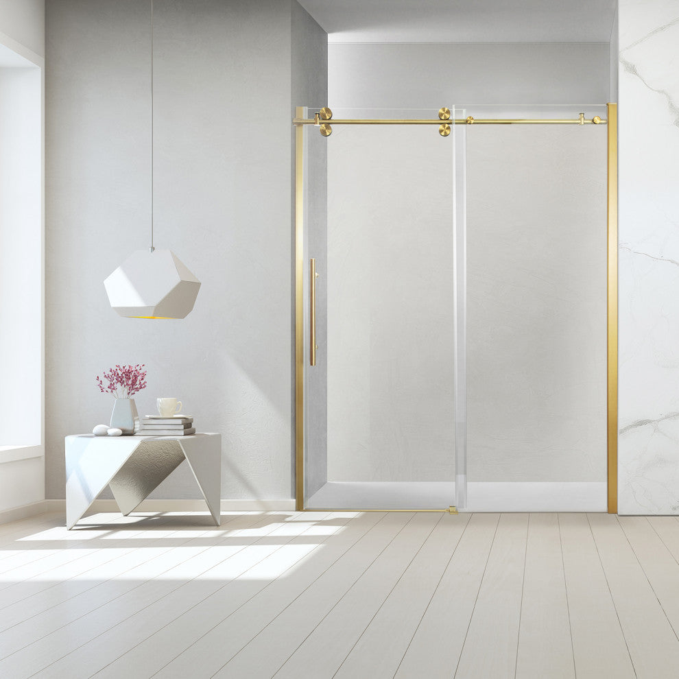 Massa 60"Wx76"H Single Sliding Frameless Shower Door, Brushed Gold