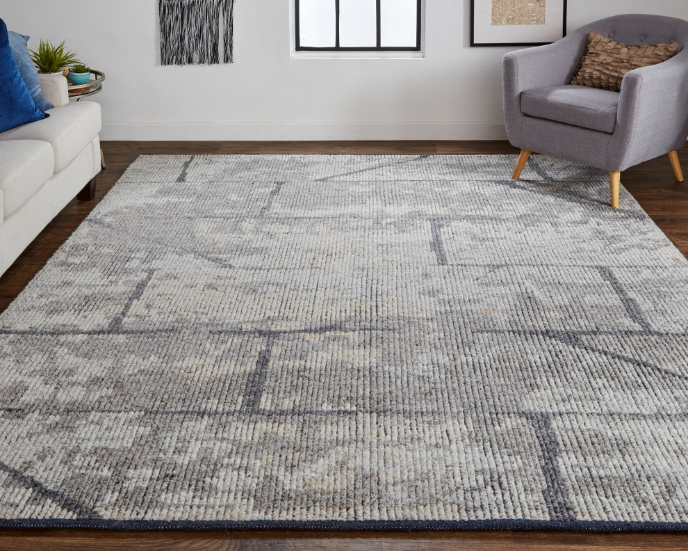 Weave & Wander Rheed Wool Rug, Light Gray/Brown, 5ft-6in x 8ft-6in Rug