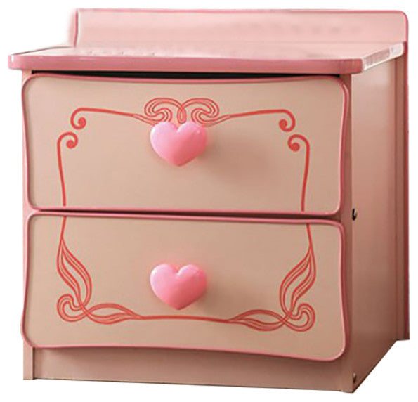 Wooden 2 Drawers Nightstand, Pink