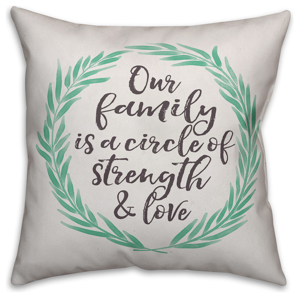 Our Family Quote Green Wreath Spun Poly Pillow, 18x18