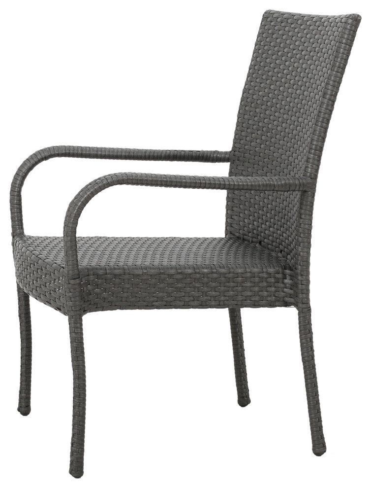 GDF Studio Sultana Outdoor Gray Wicker Stackable Club Chairs, Set of 2