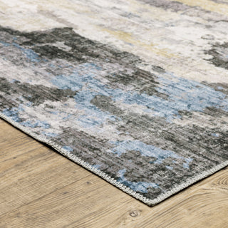 Michaela Machine Washable Distressed Grey/ Blue Area Rug, Ivory, 7'6"x10'
