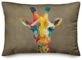 Colorful Giraffe on Tan 14x20 Indoor/Outdoor Pillow