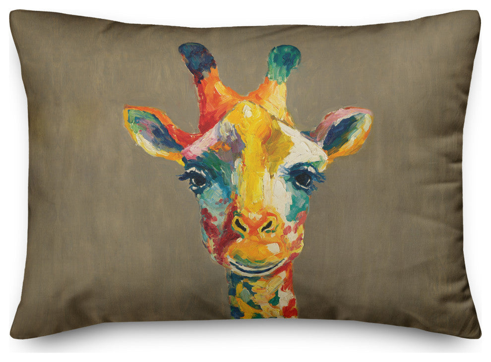 Colorful Giraffe on Tan 14x20 Indoor/Outdoor Pillow