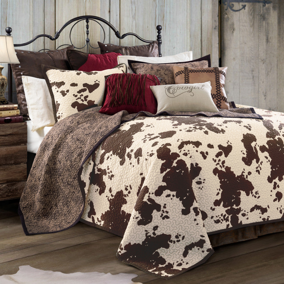 Elsa Cowhide Reversible Quilt Set, Chocolate, 3PC, King