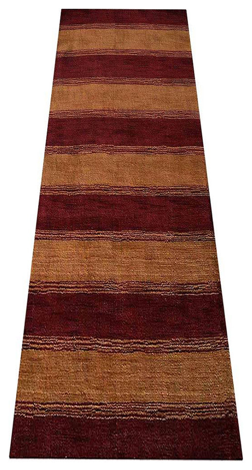 HAND KNOTTED LOOM WOOL ECO-FRIENDLY AREA RUGS - Runner, Red Gold, Contemporary