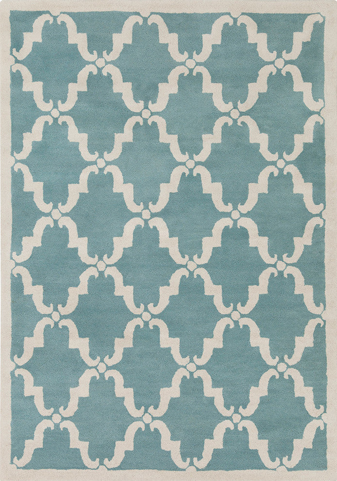Davin Contemporary Area Rug, Light Aqua and White, 5'x7'