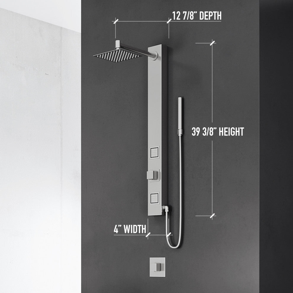 Orchid 39" H x 4" W 2-Jet Retro Shower Panel with Square Shower Head, Stainless Steel